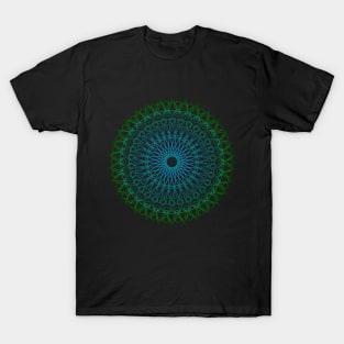 Green mandala on black T-Shirt